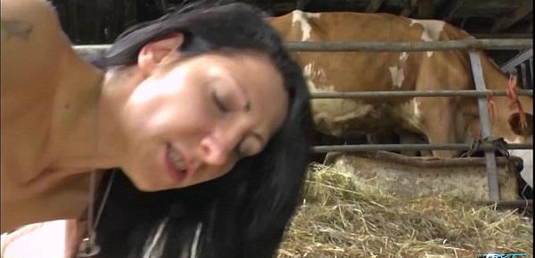  Skinny brunette fucked on the hay